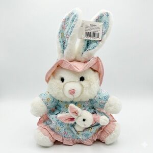 Vintage DanDee Soft Expressions Easter Bunny Plush w/ Baby Floral Dress